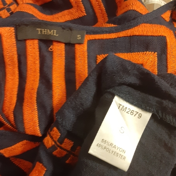THML Embroidered Detail Boho Blue and Orange Dress Size S - Picture 4 of 4